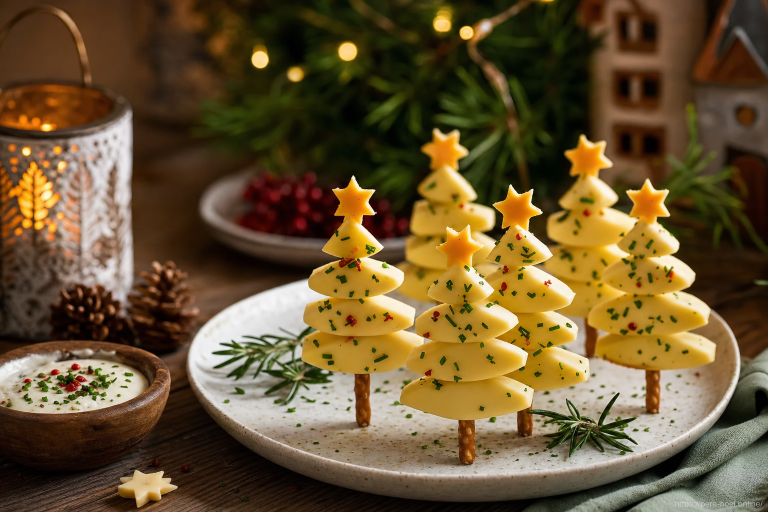 Bâtonnets de fromage déguisés en sapins